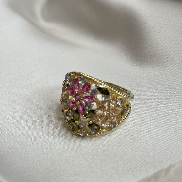 Cate d' Argent Ring 14k Gold Plated Over 925 Sterling Multi Colored Stones Ring - Picture 5 of 13
